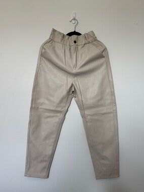 Zara Light Beige Faux-Leather Tapered Pants